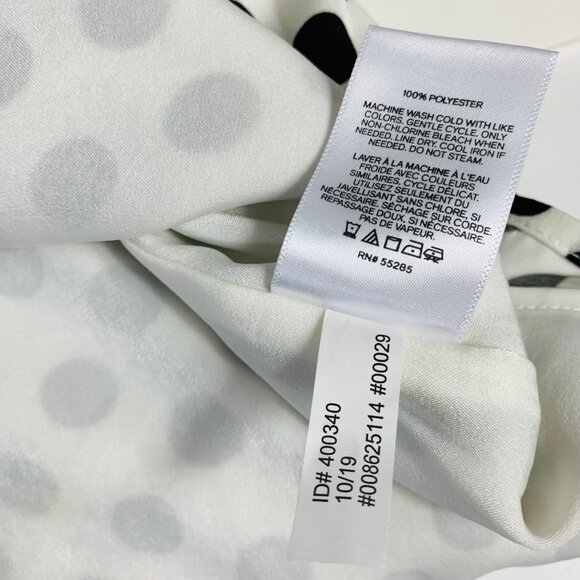 Express Womens Polka Dot Scalloped V Neck Blouse Size XL V Back Cap Sleeve Top - Picture 7 of 13